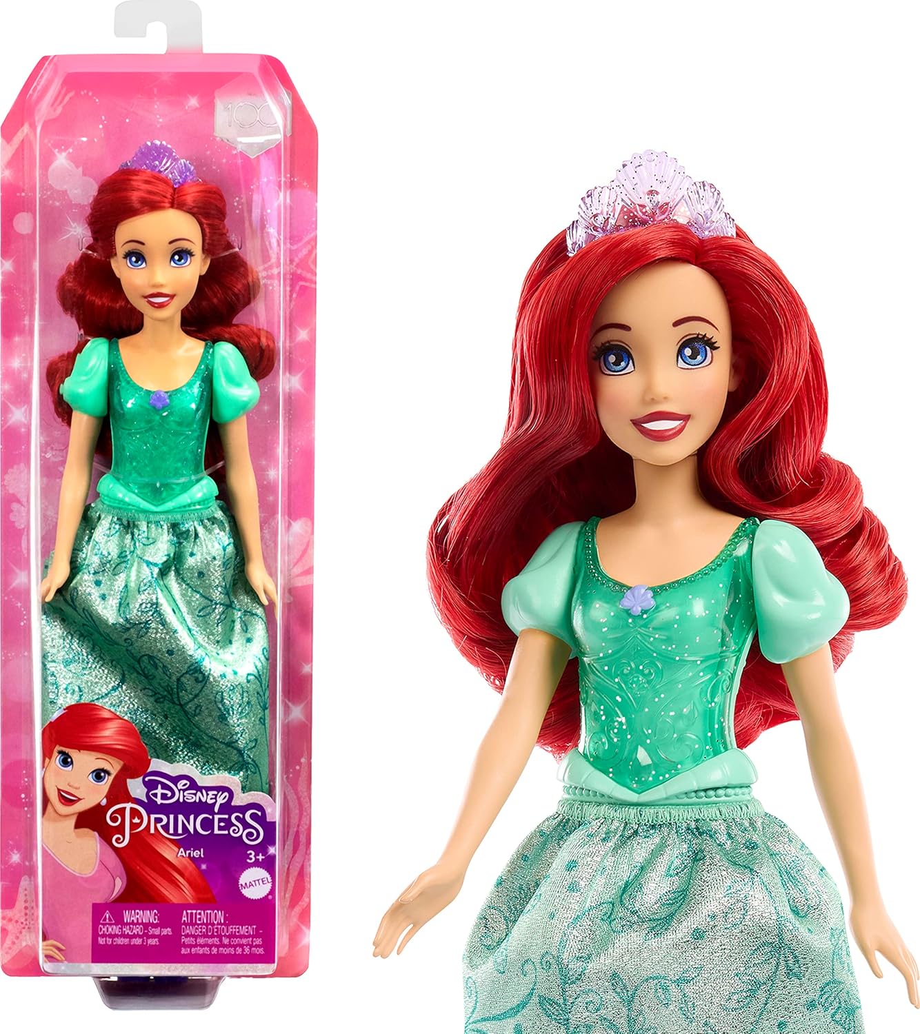 Mattel Disney Princess Ariel Fashion Doll | Sparkling Look, Red Hair & Tiara | Inspired by The Little Mermaid