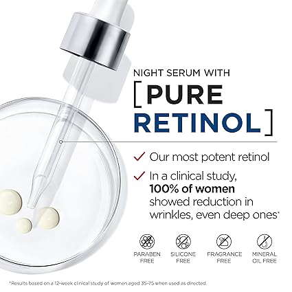 L'Oreal Paris Revitalift 0.3% Pure Retinol Night Serum - Reduces Deep Wrinkles, Fragrance-Free 1 oz + Moisturizer Sample