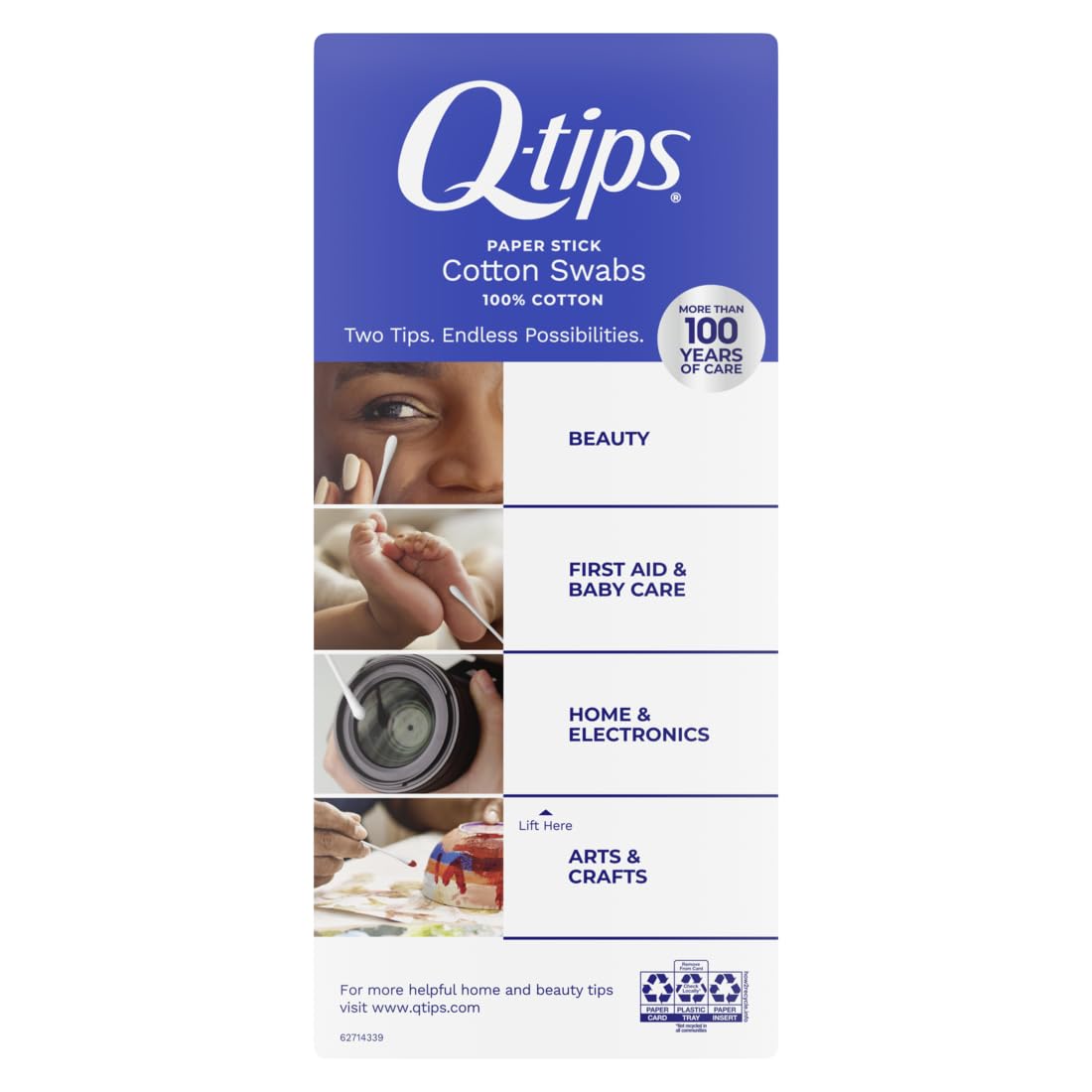 Q-tips Cotton Swabs - Original 100% Cotton Swabs for Hygiene, Beauty & Baby Care | 625 Count, Sustainable Paper Sticks