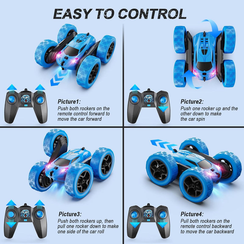 Remote Control Stunt Car for Kids | 4WD RC Car with LED Lights & 360° Flips | Ages 6-12 | Upgraded USB-C Modular Batteries