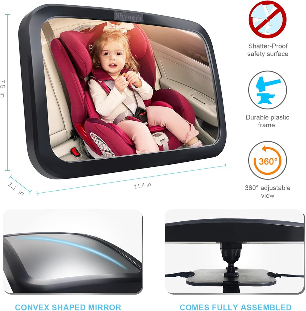 Shynerk Baby Car Mirror – Rear-Facing Infant Seat Safety Mirror | Wide Crystal-Clear View, 360° Rotation, Shatterproof & Crash-Tested