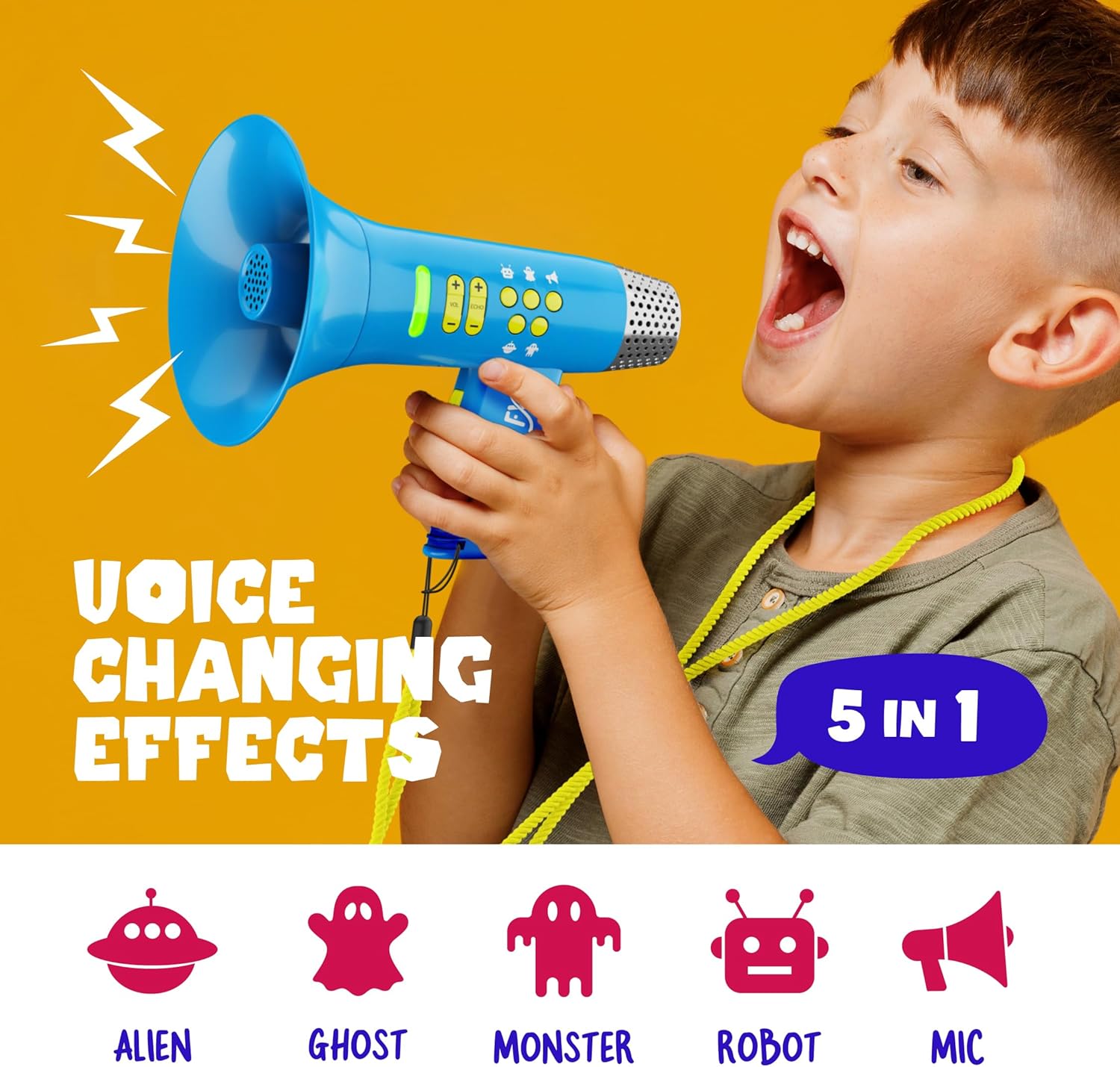 Mini Explorer Voice Changer for Kids – Fun Voice-Changing Megaphone with 5 Modes, Rechargeable, Colorful Lights, Perfect Gift for Boys & Girls Ages 3-8+ - Ballimart