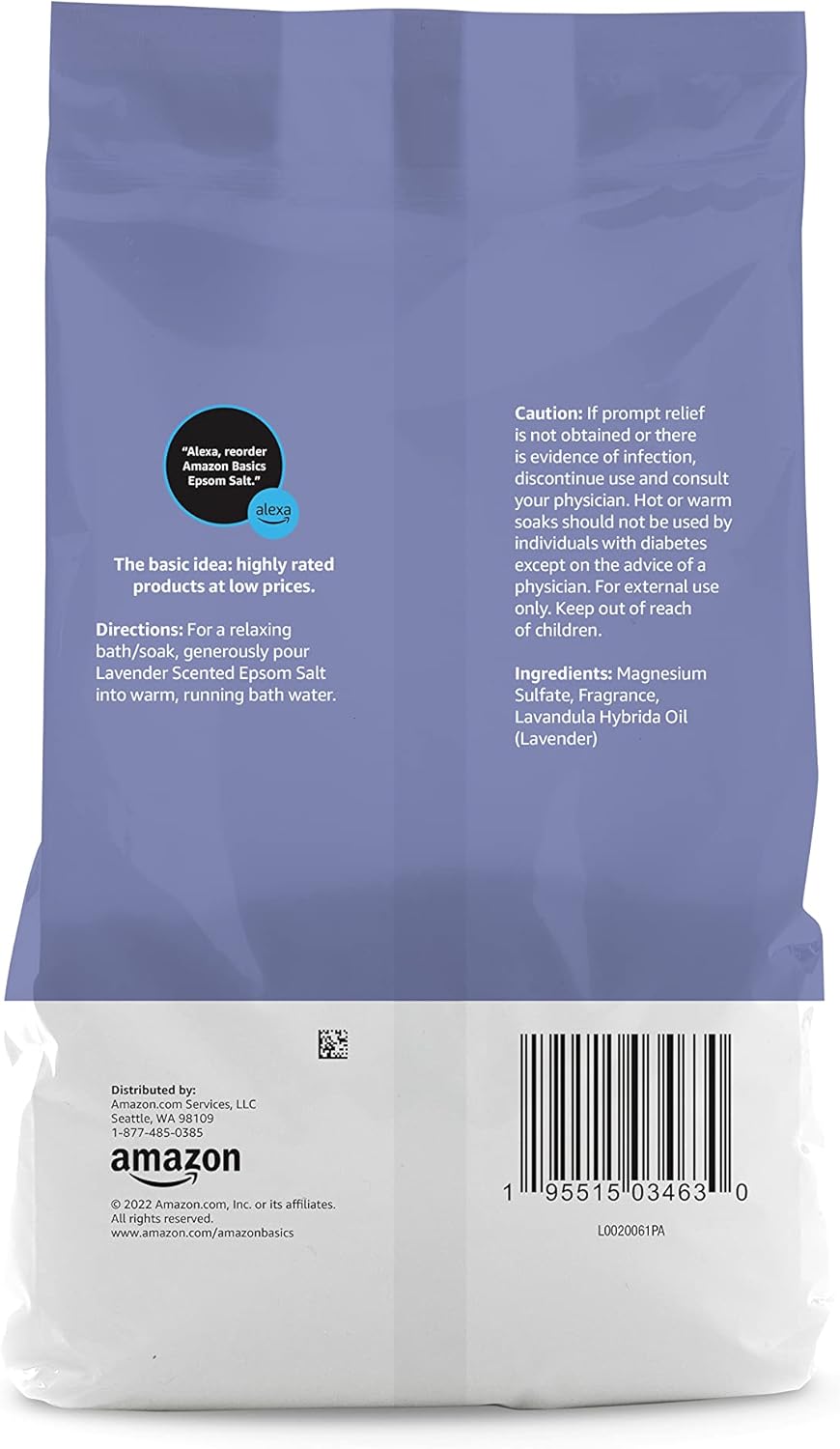 Amazon Basics Lavender Scented Epsom Salt Soaking Aid – 3 lbs Resealable Bag for Relaxation & Muscle Relief - Ballimart