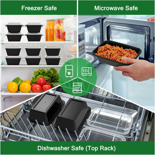 Dealusy 50 Pack (100-Piece) 24 oz Meal Prep Containers with Lids - Reusable, Leakproof, & Food Safe - Ballimart