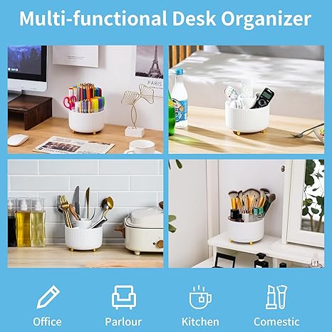 Marbrasse 360-Degree Rotating Desk Organizer – 5-Compartment Pen & Pencil Caddy for Office, Home, Art Supplies, and More