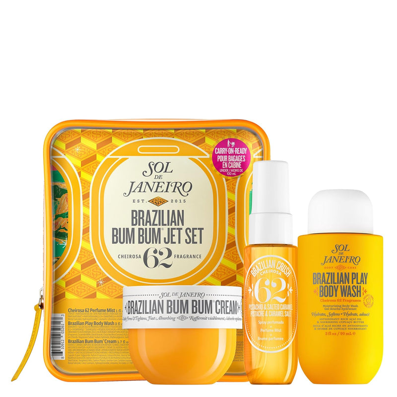 SOL DE JANEIRO Jet Set – Travel-Friendly Body Care Kit | Brazilian Bum Bum Cream, Shower Cream-Gel & Perfume Mist | Tightening & Hydrating Routine with Cheirosa 62 Scent