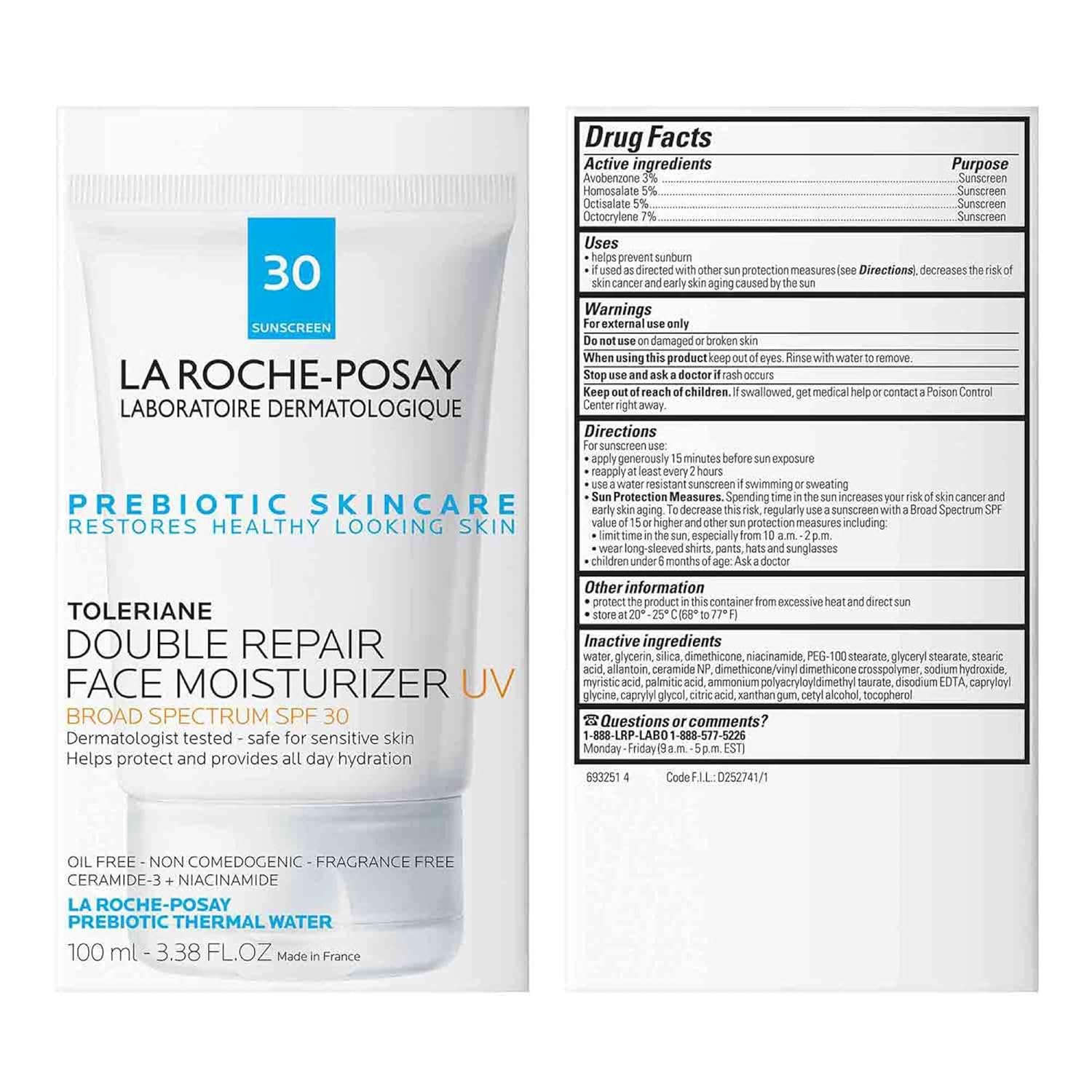 La Roche-Posay Toleriane Double Repair Face Moisturizer | Daily Hydrating Face Cream for All Skin Types with Ceramide & Niacinamide | Oil-Free & Fragrance-Free Moisturizer with SPF 30 - Ballimart