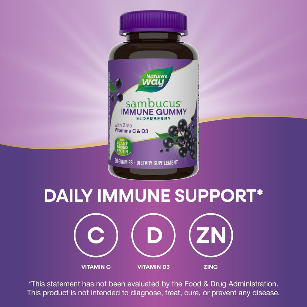 Nature’s Way Sambucus Elderberry Immune Gummies – Daily Immune Support for Kids & Adults 🍇💪