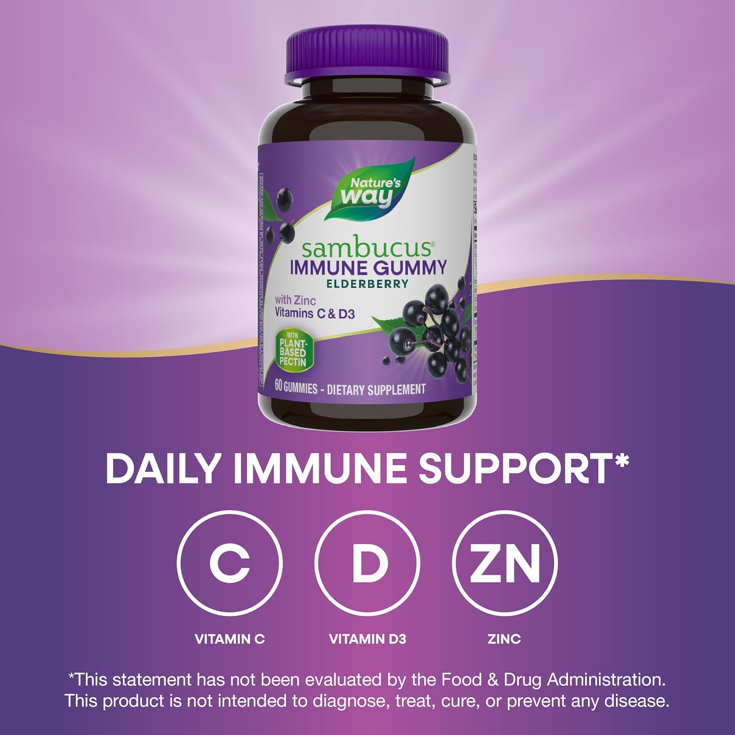 Nature’s Way Sambucus Elderberry Immune Gummies – Daily Immune Support for Kids & Adults 🍇💪
