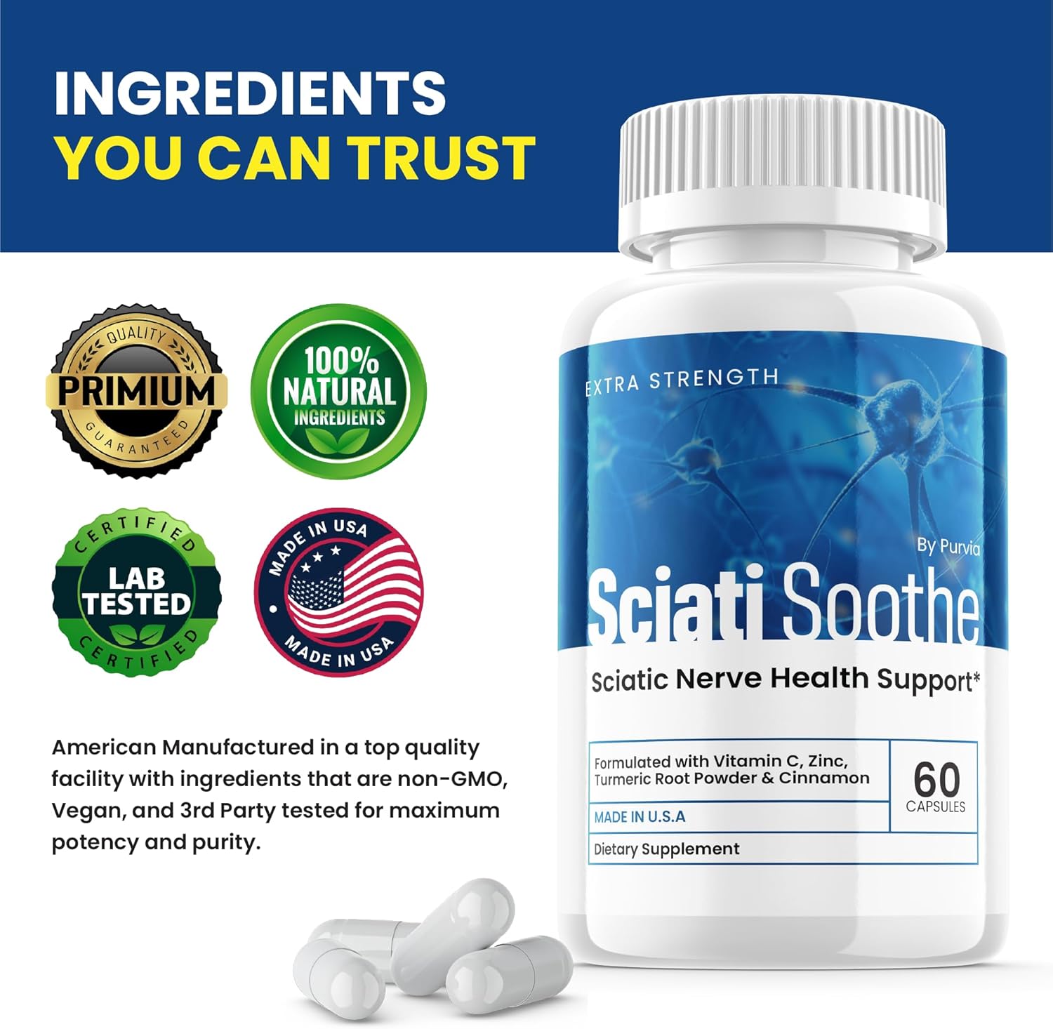 (2 Pack) Sciatisoothe Supplement for Sciatica - Advanced Nerve Health and Overall Wellness Support, Maximum Strength Formula, 120 Capsules, Made in USA