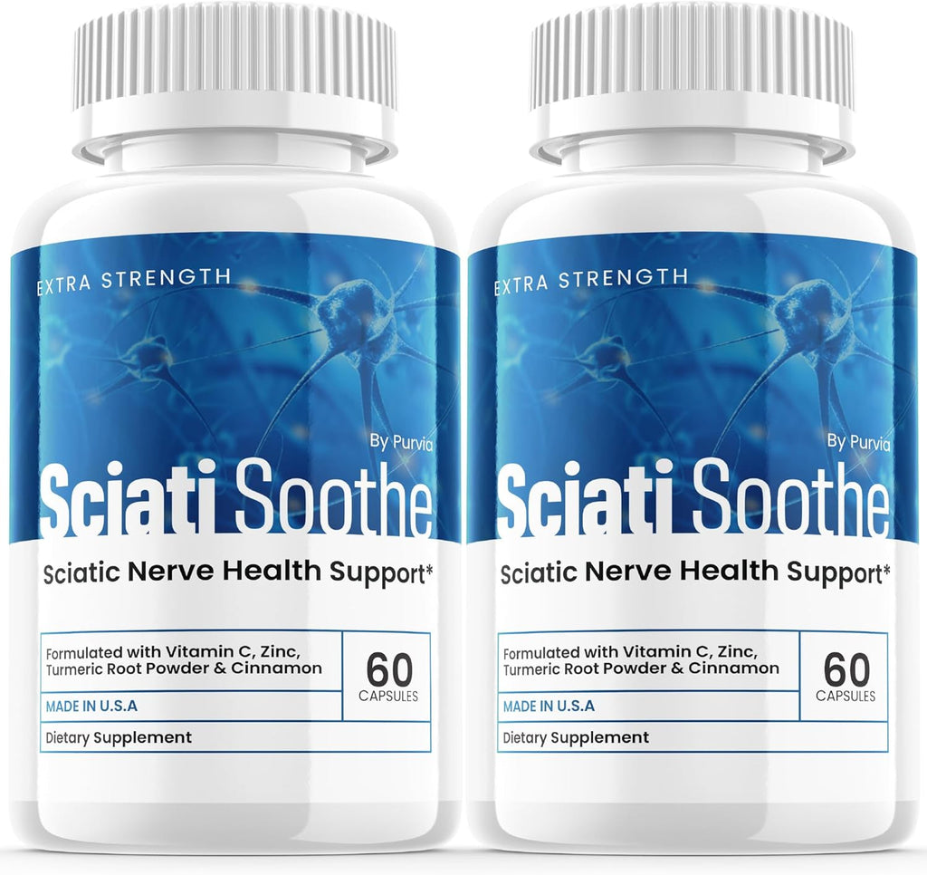 Two bottles of Sciati Soothe Sciatic Nerve Health Support on a white background