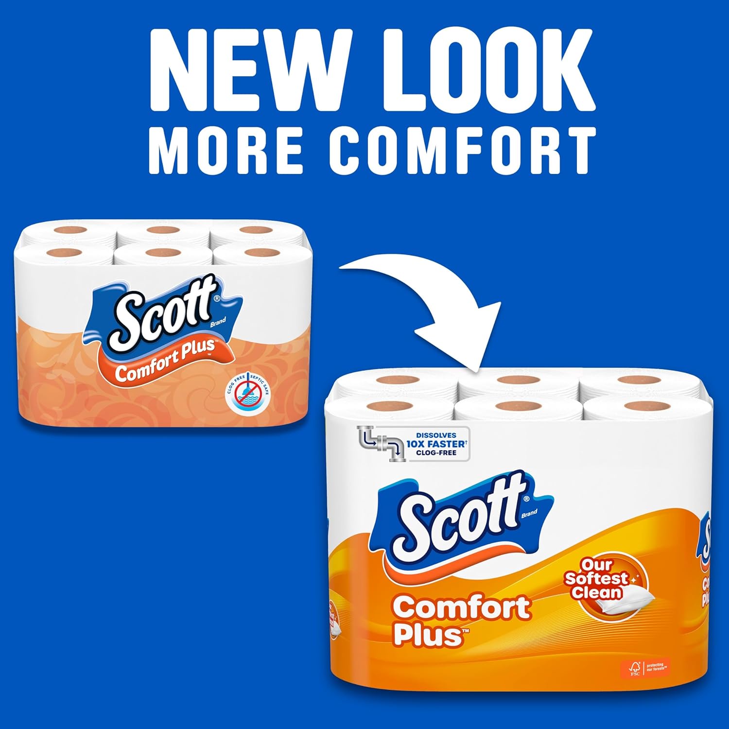 Scott Comfort Plus Toilet Paper - 12 Double Rolls | Septic-Safe & 1-Ply Softness