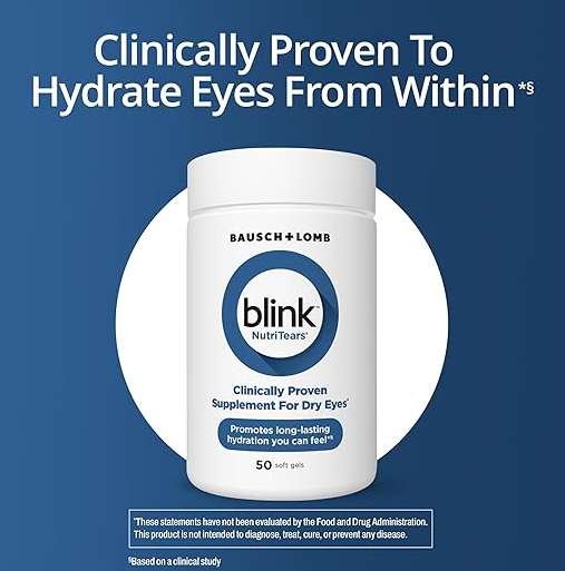 BLINK NutriTears Clinically Proven Supplement for Dry Eyes, 50 Softgels, Eye Care Supplement to Hydrate Eyes from Within for Long Lasting Relief You Can Feel