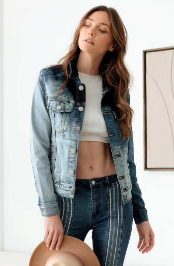 Face Graffiti Print Acid Wash Denim Jacket - Ballimart