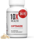 10X Health Optimize Methylated Multivitamin - 90 Capsules, 34 in 1 Formula with 800 mcg of Vitamin B12 - Methylated Multivitamin for Men & Women with 5-MTHF, NAC, Methyl B Complex - MTHFR Supplement