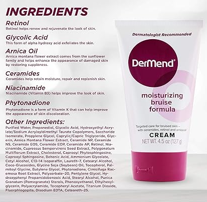 Dermend Arnica Bruise Cream with Vitamin K - Moisturizer for Bruising on Arms, Legs & Hands - 4.5 Oz