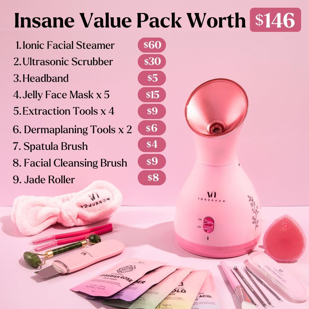 Facial Steamer Spa Kit with 17 Complimentary Skin Care Tools | Face Steamer for Deep Cleaning, Towel Warmer, & Humidifier Mode | Self-Care & Spa Gifts for Women
