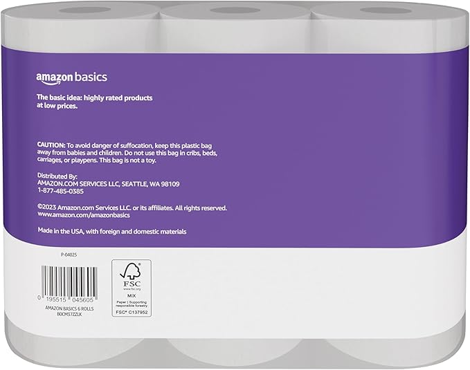 Amazon Basics Soft &amp; Strong 2-Ply Toilet Paper - 12 Ultra Rolls = 48 Regular Rolls, Unscented, 340 Sheets Per Roll - Ballimart