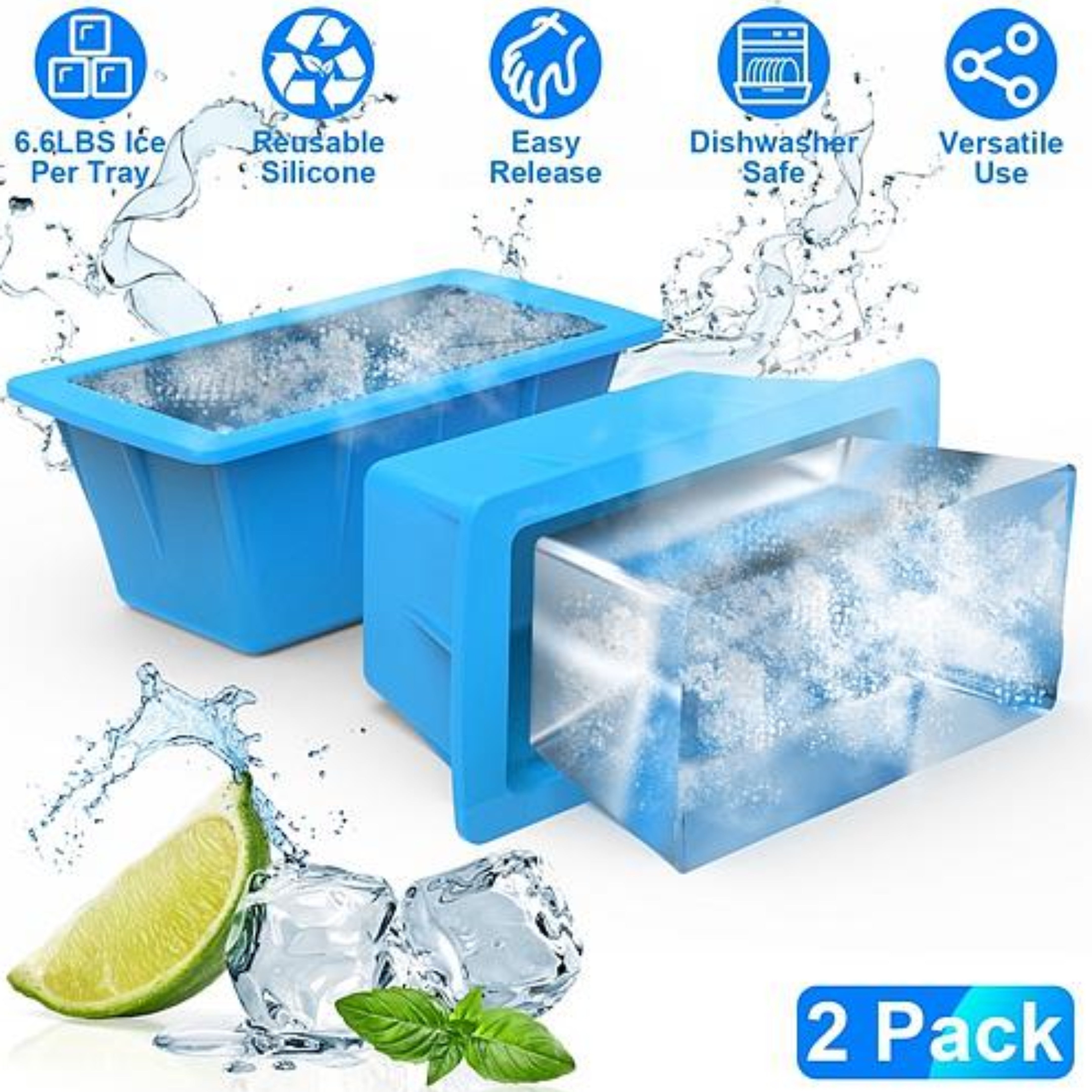 NewHome 2 Pack 6.6LBS Silicone Freezer Molds - Ice Block Molds for Ice Baths, Soup, Seafood Freezing, and DIY Ice Decorations