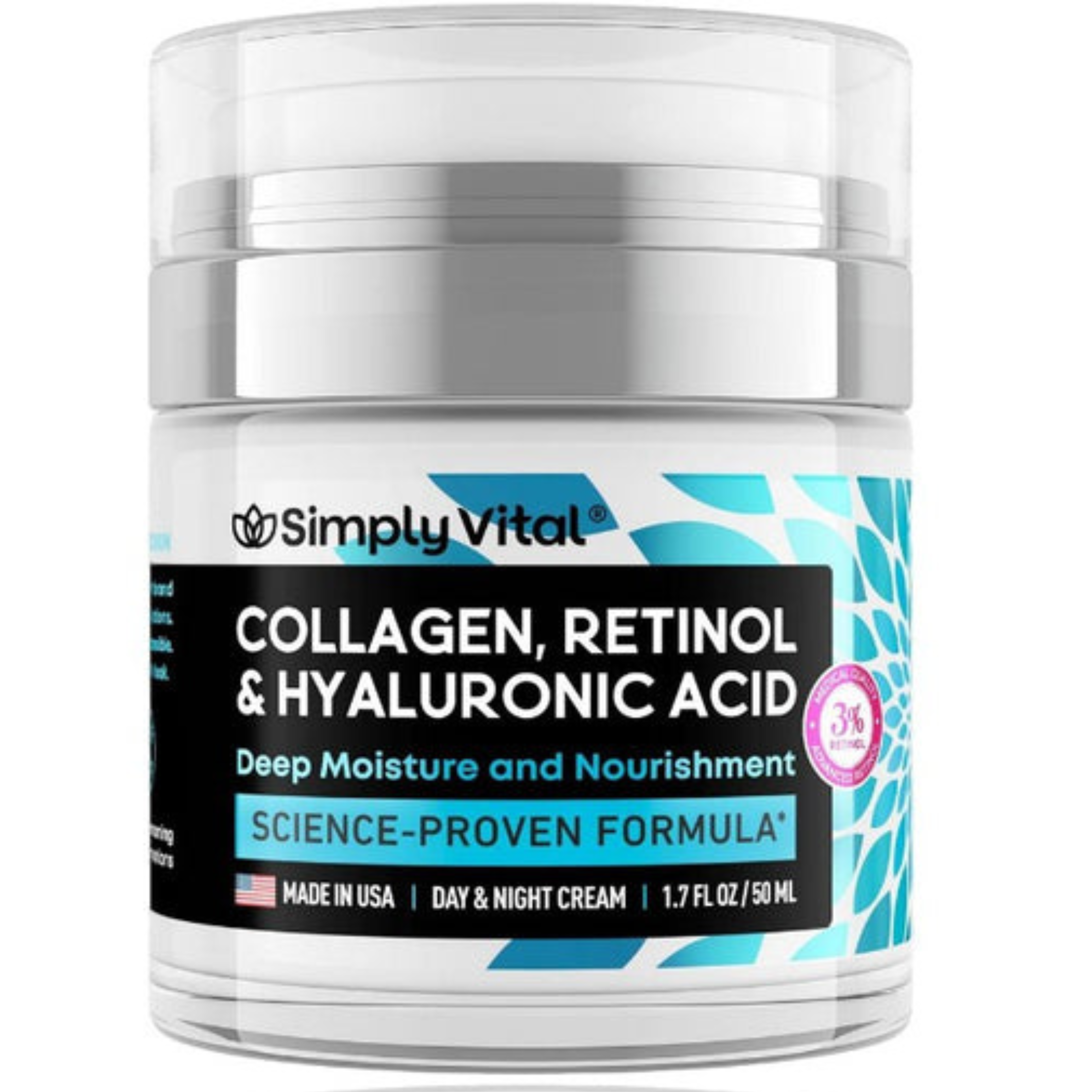 Skincare cream jar with 'Simply Vital' branding on a white background