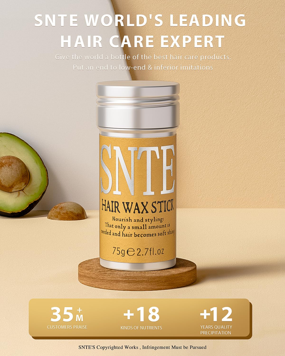 Samnyte Hair Wax Stick | Nourishing Hair Styling Stick for Women & Kids | Tames Flyaways & Frizz | Slick Stick for Buns & Updos, 18 Nutrient Formula - 2.7 Fl Oz