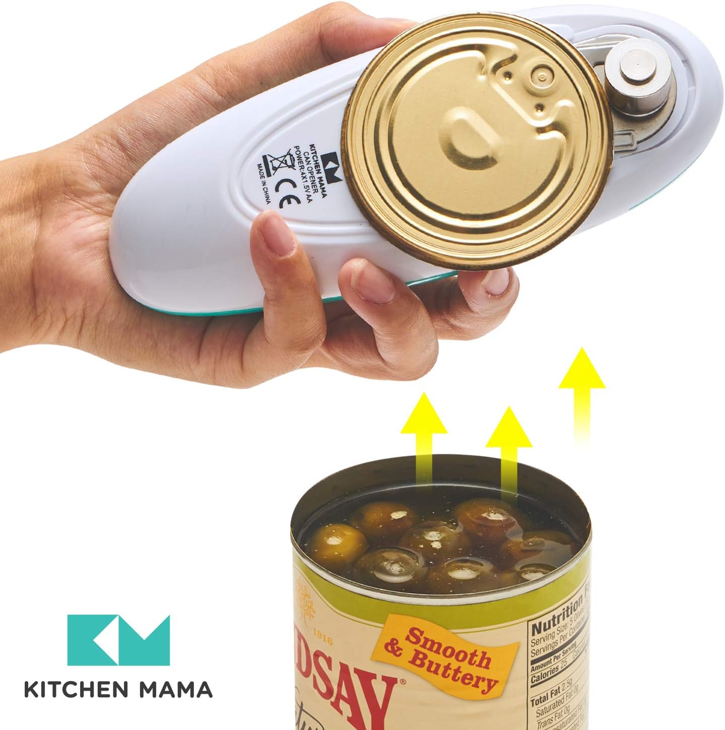 Kitchen Mama Auto Electric Can Opener – Hands-Free, Smooth Edge, Battery Operated, Food-Safe, Arthritis-Friendly, YES YOU CAN (Teal)