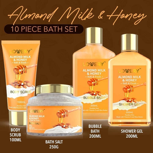 Almond Milk & Honey Spa Gift Basket, 10-Piece Self-Care Set