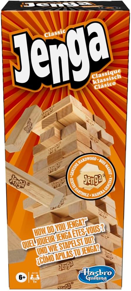 Hasbro Gaming Jenga Classic Game – Genuine Hardwood Stacking Blocks for 1+ Players, Fun Strategy Game for Kids Ages 6 and Up