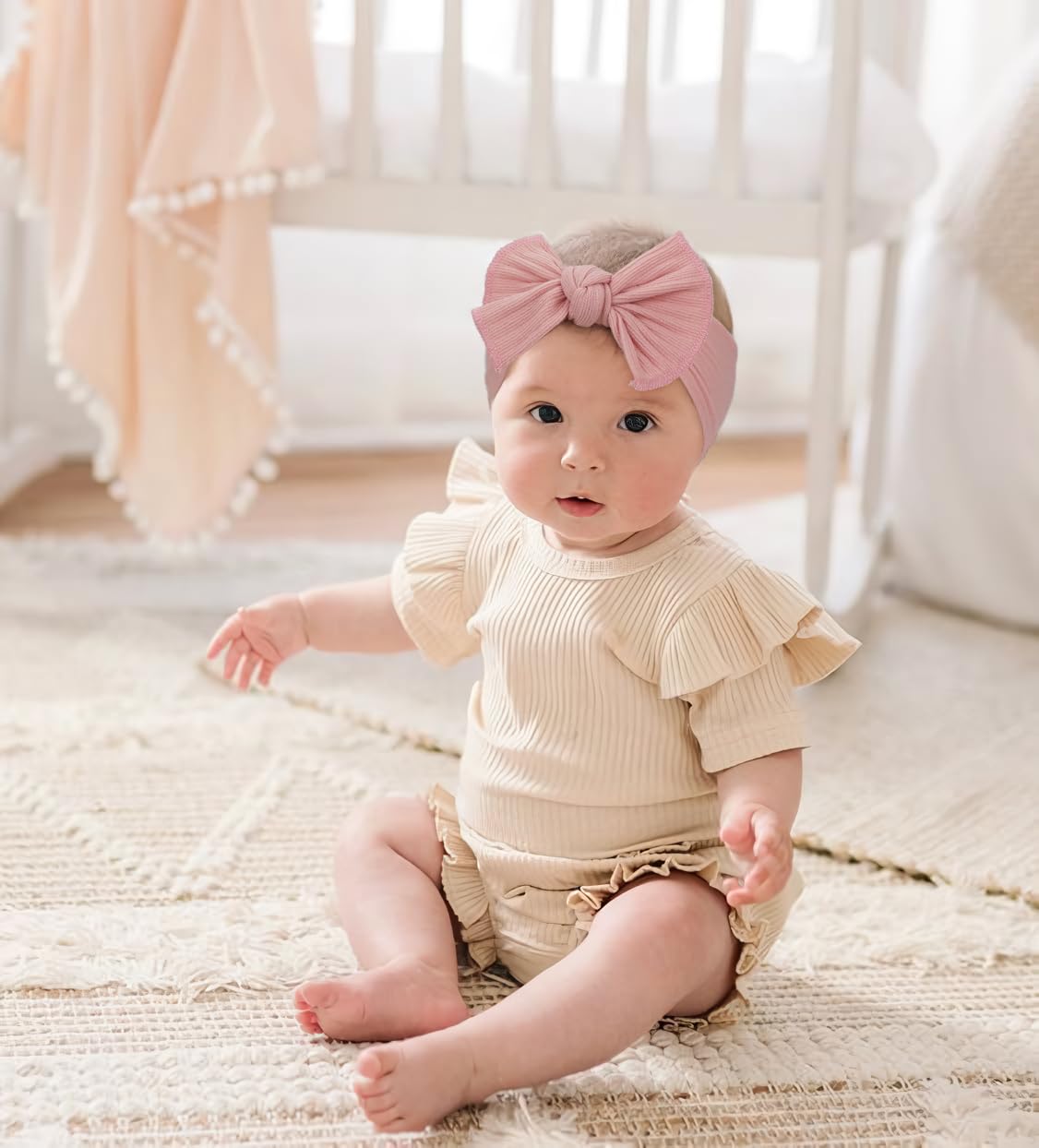 CÉLLOT 10 Colors Super Stretchy Nylon Knot Baby Girl Headbands with Hair Bows – Soft, Elastic Head Wraps for Newborns, Infants, Toddlers & Kids