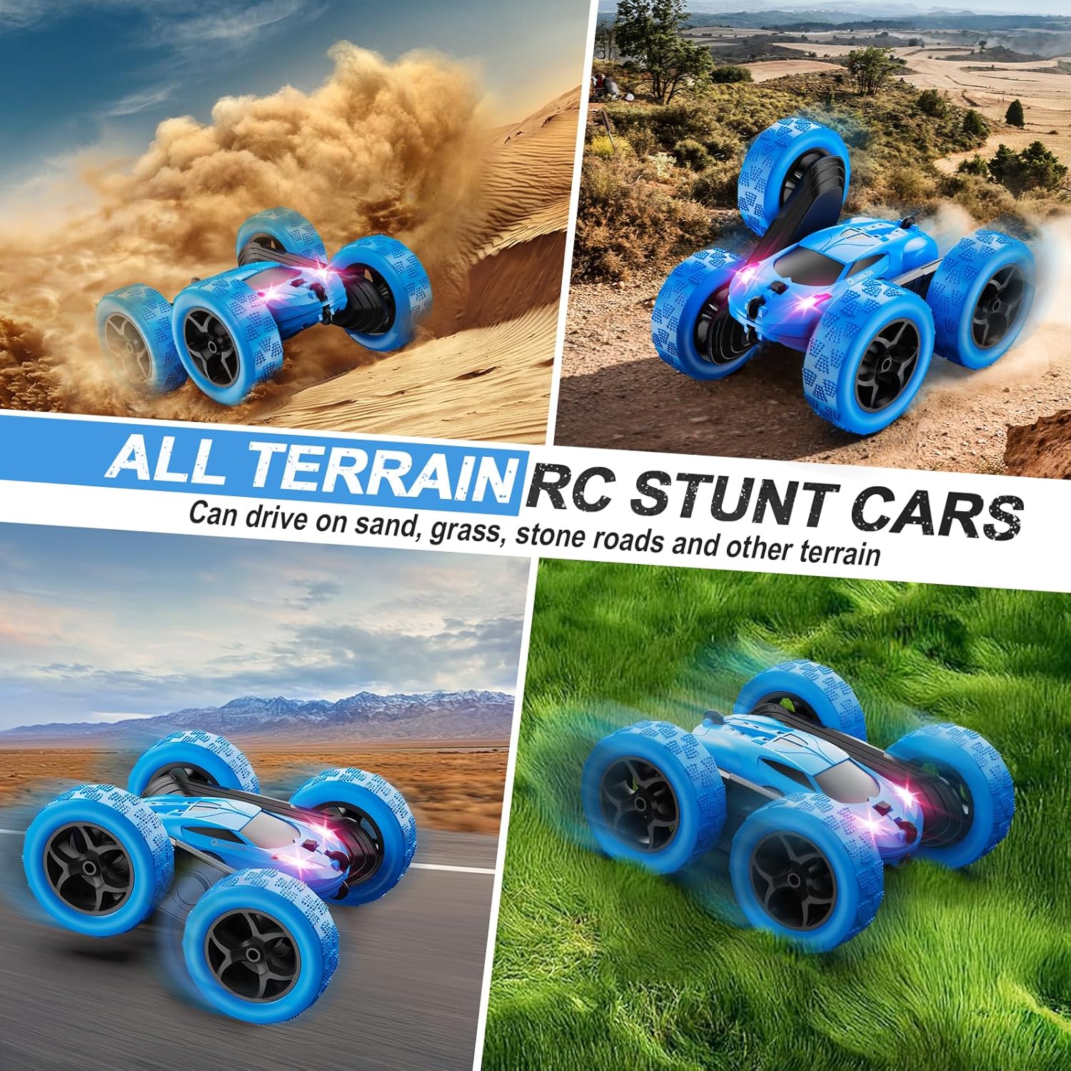 Remote Control Stunt Car for Kids | 4WD RC Car with LED Lights & 360° Flips | Ages 6-12 | Upgraded USB-C Modular Batteries - Ballimart