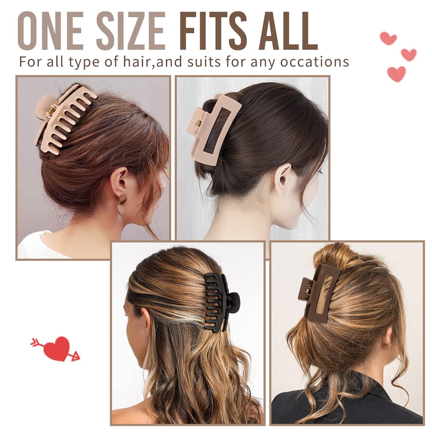 LuSeren 4.3 Inch Large Hair Claw Clips for Women – Strong Hold, Matte Finish, Non-Slip Jaw Clips for Thick & Thin Hair, Neutral Colors Gift Box