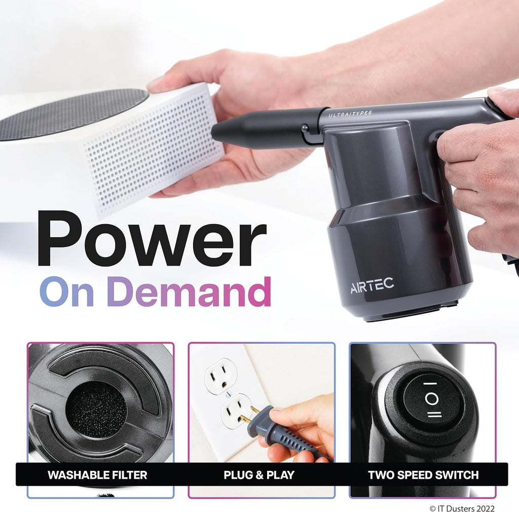 IT Dusters AirTec Ultra Electric Air Duster Blower | Powerful 2-Stage Cleaning for PC, Laptop, Consoles & More | Sustainable Alternative to Canned Air | Includes Nozzle Attachments & Brushes