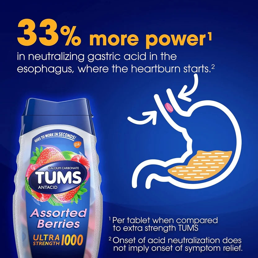 TUMS Ultra Strength Chewable Antacid Tablets – Assorted Berries, 72ct