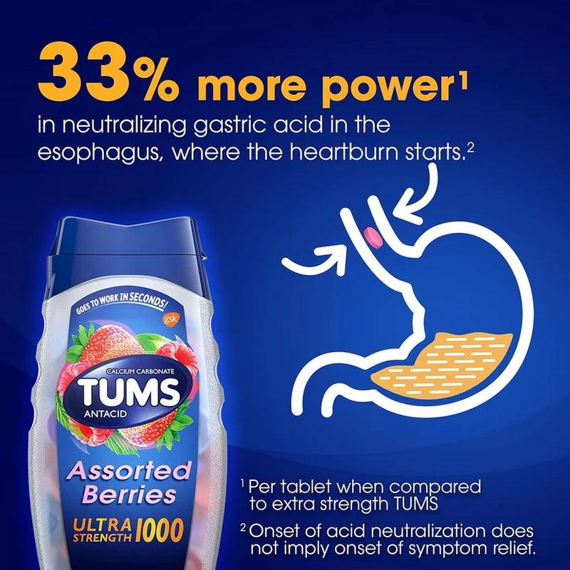 TUMS Ultra Strength Chewable Antacid Tablets – Assorted Berries, 72ct