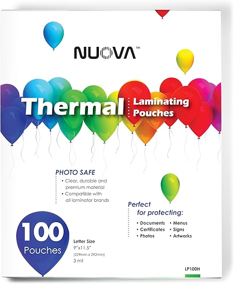 Nuova Premium Thermal Laminating Pouches - 9" x 11.5", Letter Size, 3 Mil, 100 Pack | Clear, Durable, Photo-Safe Protection for Documents & Photos