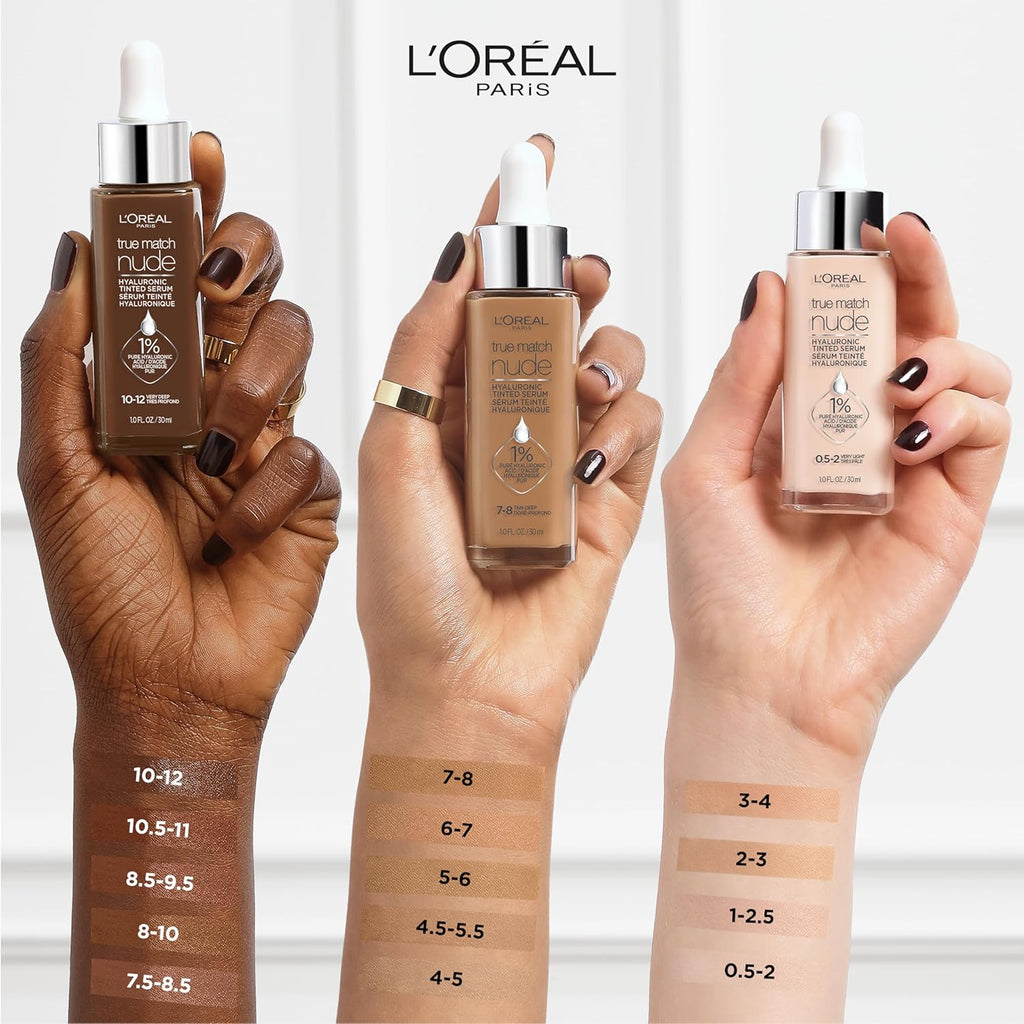 L'Oreal Paris True Match Nude Hyaluronic Tinted Serum Foundation - 1% Hyaluronic Acid, Medium 4-5, 1 fl. oz. | Hydrating, Vegan, Lightweight Coverage