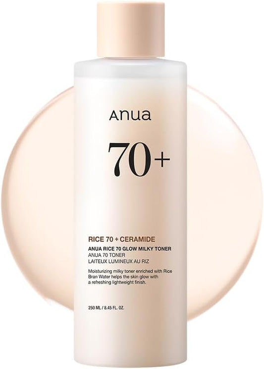 Title: ANUA Rice 70 Glow Milky Toner | Hydrating & Brightening Korean Skin Care with Rice Water, Niacinamide & Ceramides | Non-Comedogenic, Fungal Acne Safe, 250ml