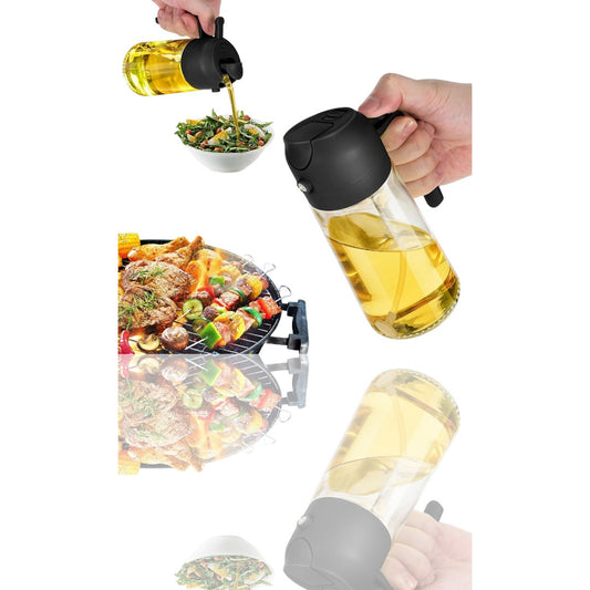 TrendPlain 16oz Olive Oil Dispenser Bottle - 2-in-1 Oil Dispenser & Sprayer for Cooking, Air Fryer, Salad | 470ml BPA-Free Glass Oil Sprayer (Black) - Ballimart