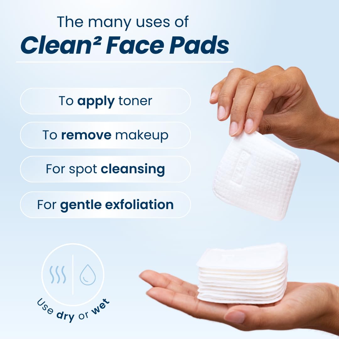 Clean Skin Club Clean² Pads 2.0 | Organic Cotton Face Pads with New & Improved Edges, Triple Layer Design, No Shedding or Tearing | Ideal for Makeup Removal & Skincare - Ballimart
