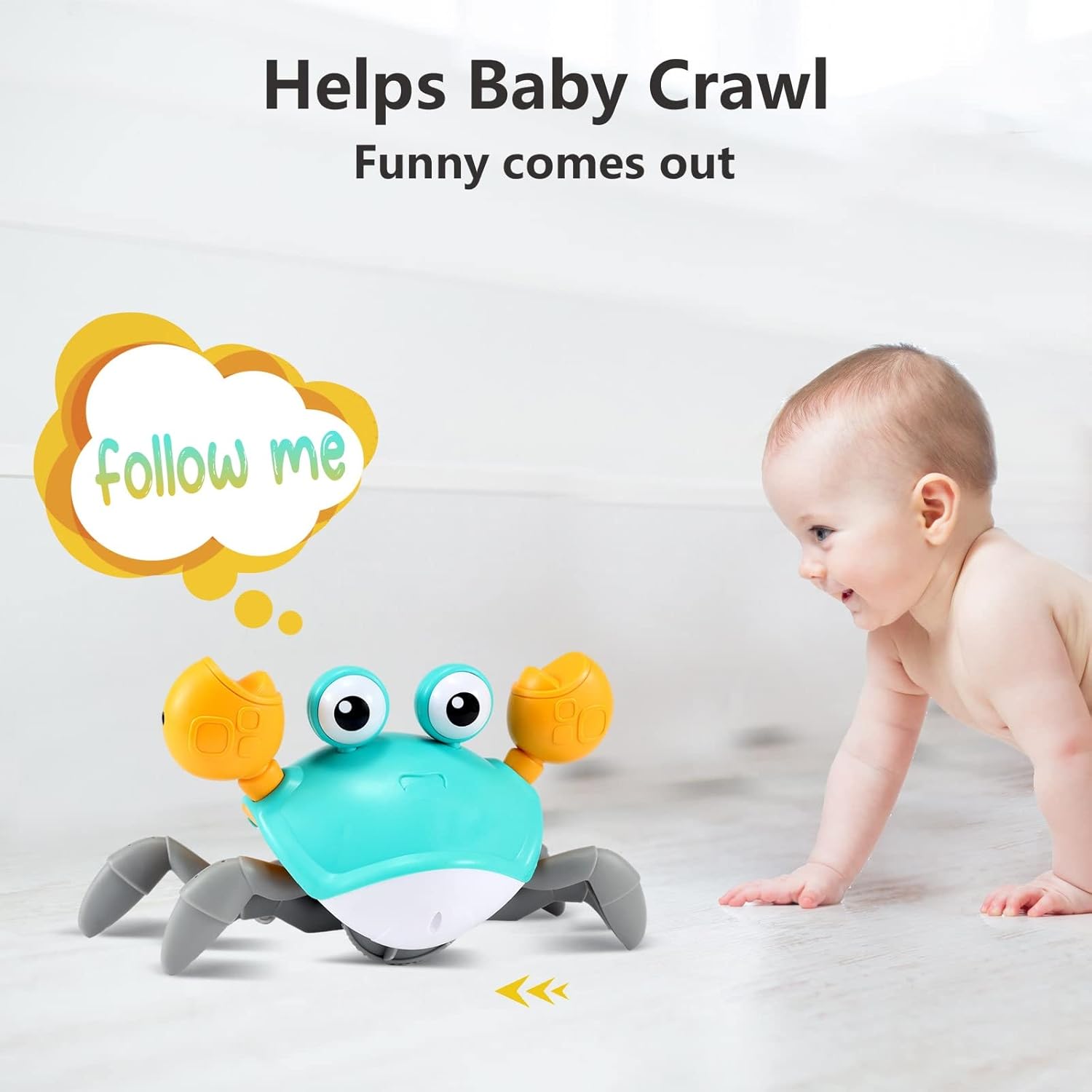 Control Future Crawling Crab Baby Toy – Interactive Tummy Time & Crawling Helper for Infants and Toddlers | Lights, Music, and Obstacle Sensors