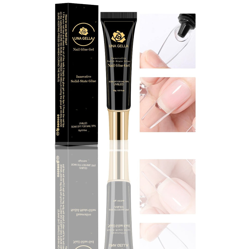 UNA GELLA Soft Gel Nail Tips Glue Gel – 15ml Solid Nail Glue Gel for Press-On, Acrylic & Extension Nails, Super Strong & Long-Lasting, Lamp Cure Needed - Ballimart