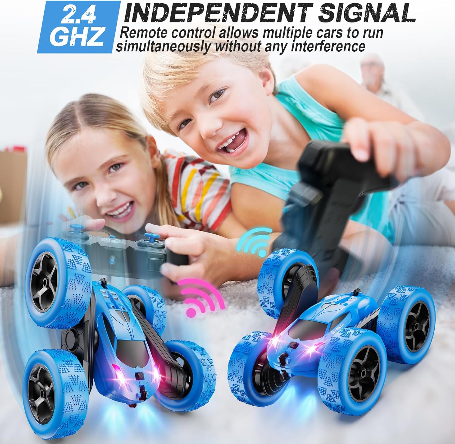 Remote Control Stunt Car for Kids | 4WD RC Car with LED Lights & 360° Flips | Ages 6-12 | Upgraded USB-C Modular Batteries - Ballimart