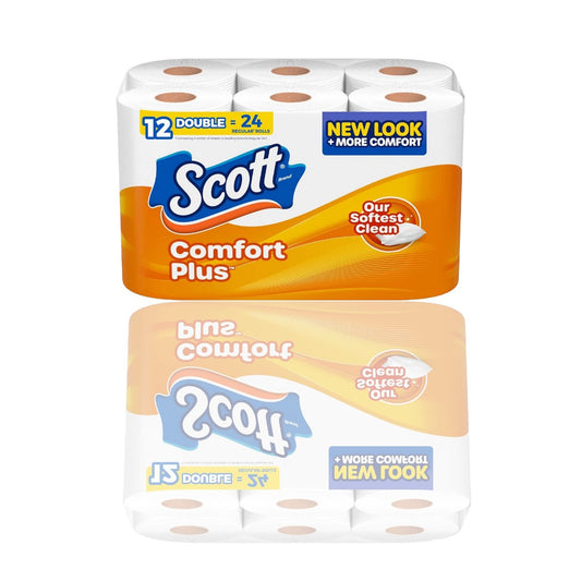 Scott Comfort Plus Toilet Paper - 12 Double Rolls | Septic-Safe & 1-Ply Softness - Ballimart