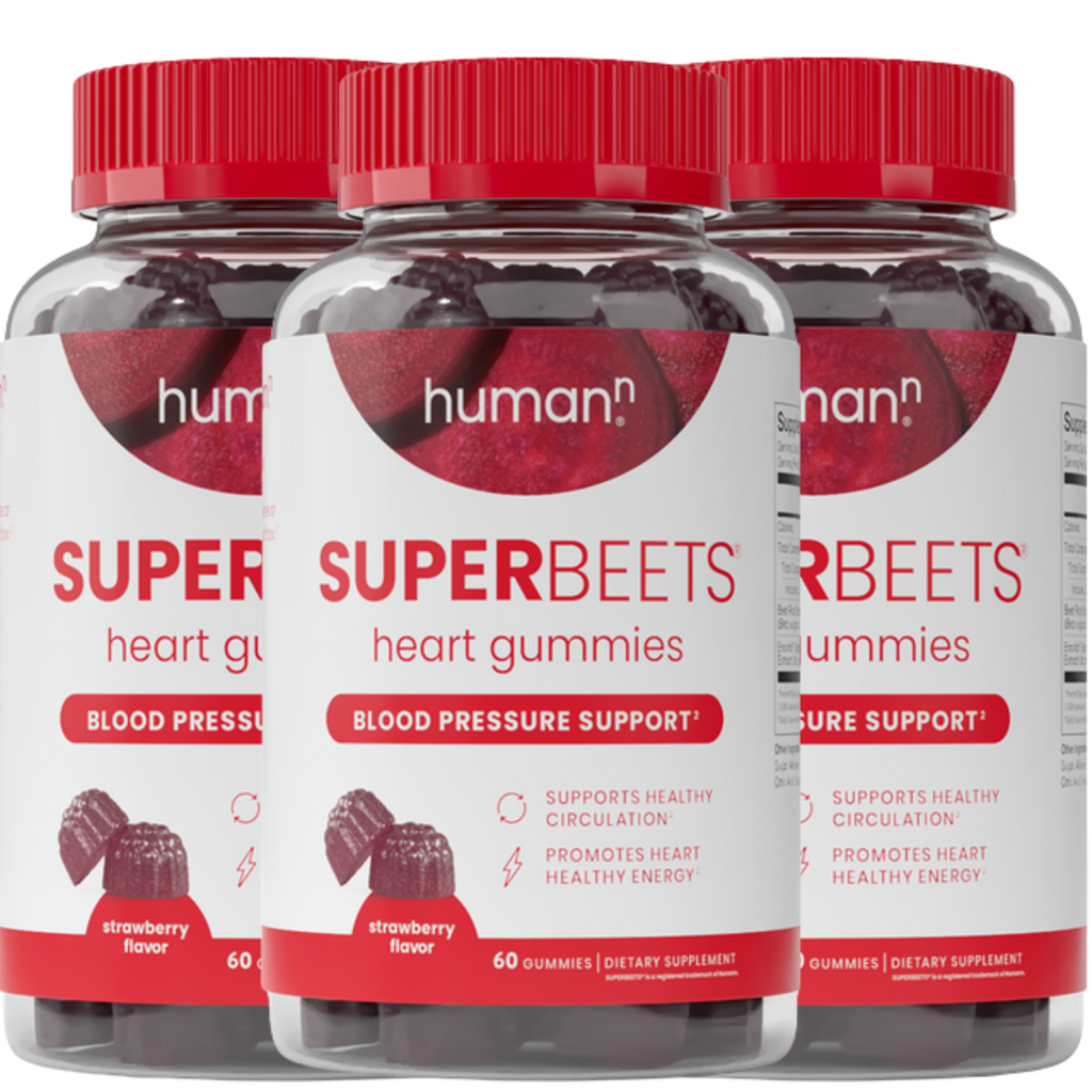 HumanN SuperBeets Heart Gummies 3-Pack – Sugar-Free Beetroot &amp; Grape Seed Extract for Heart Health, Energy &amp; Circulation – Pomegranate Berry Flavor, 60 Gummies Each