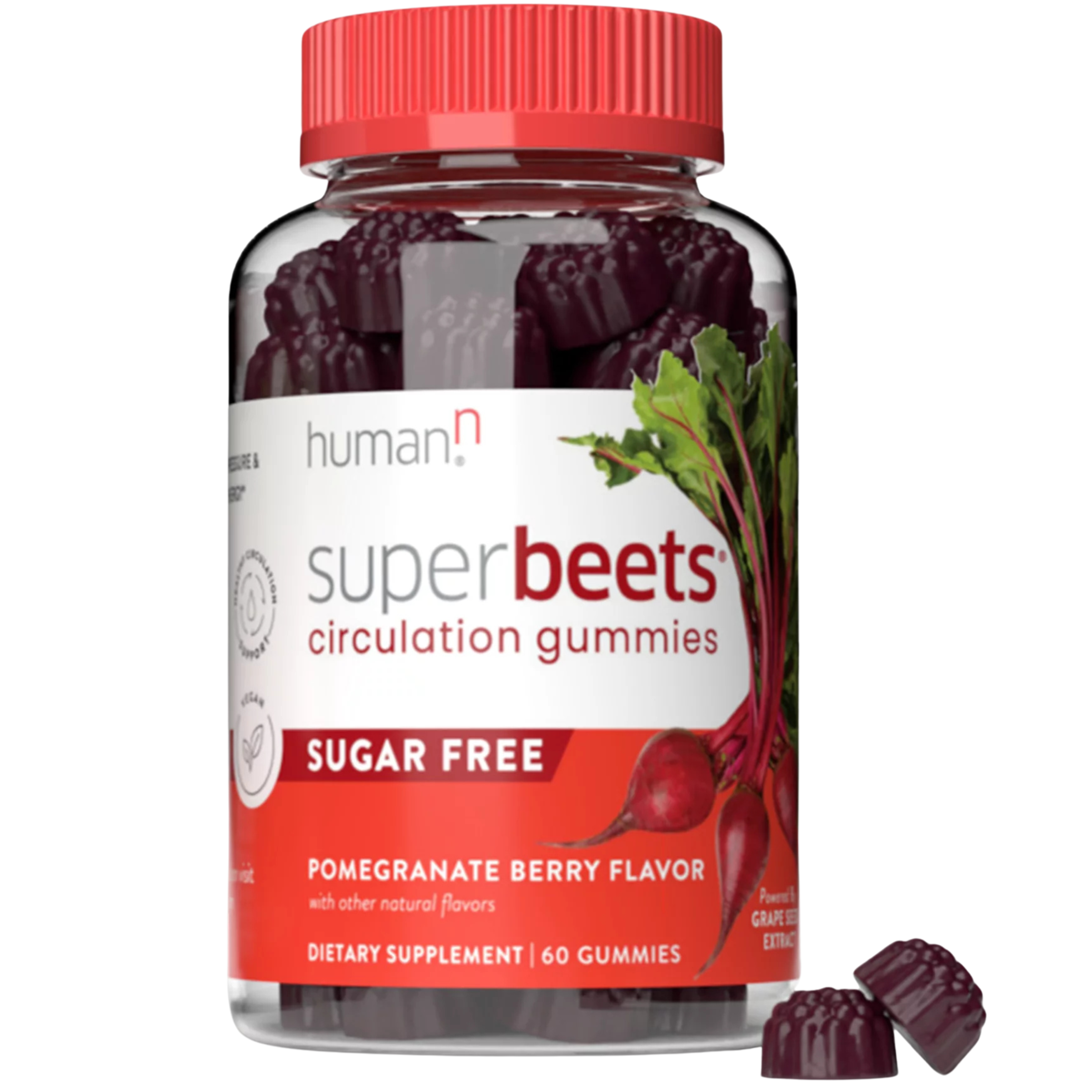 humanN SuperBeets Circulation Gummies – 60 Count  Heart-Healthy Energy with Grape Seed Extract & Beet Root Powder