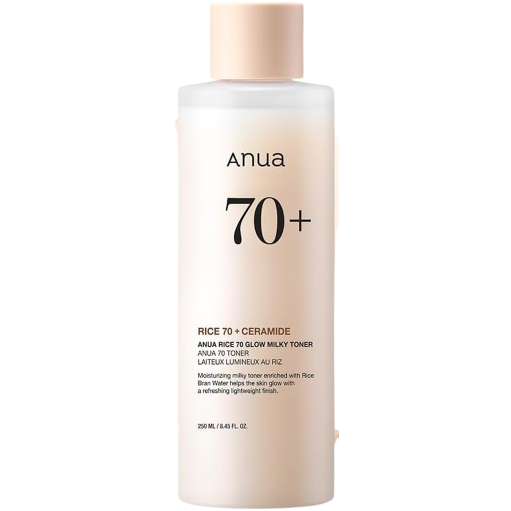 ANUA Rice 70 Glow Milky Toner | Hydrating & Brightening Korean Skin Care with Rice Water, Niacinamide & Ceramides | Non-Comedogenic, Fungal Acne Safe, 250ml