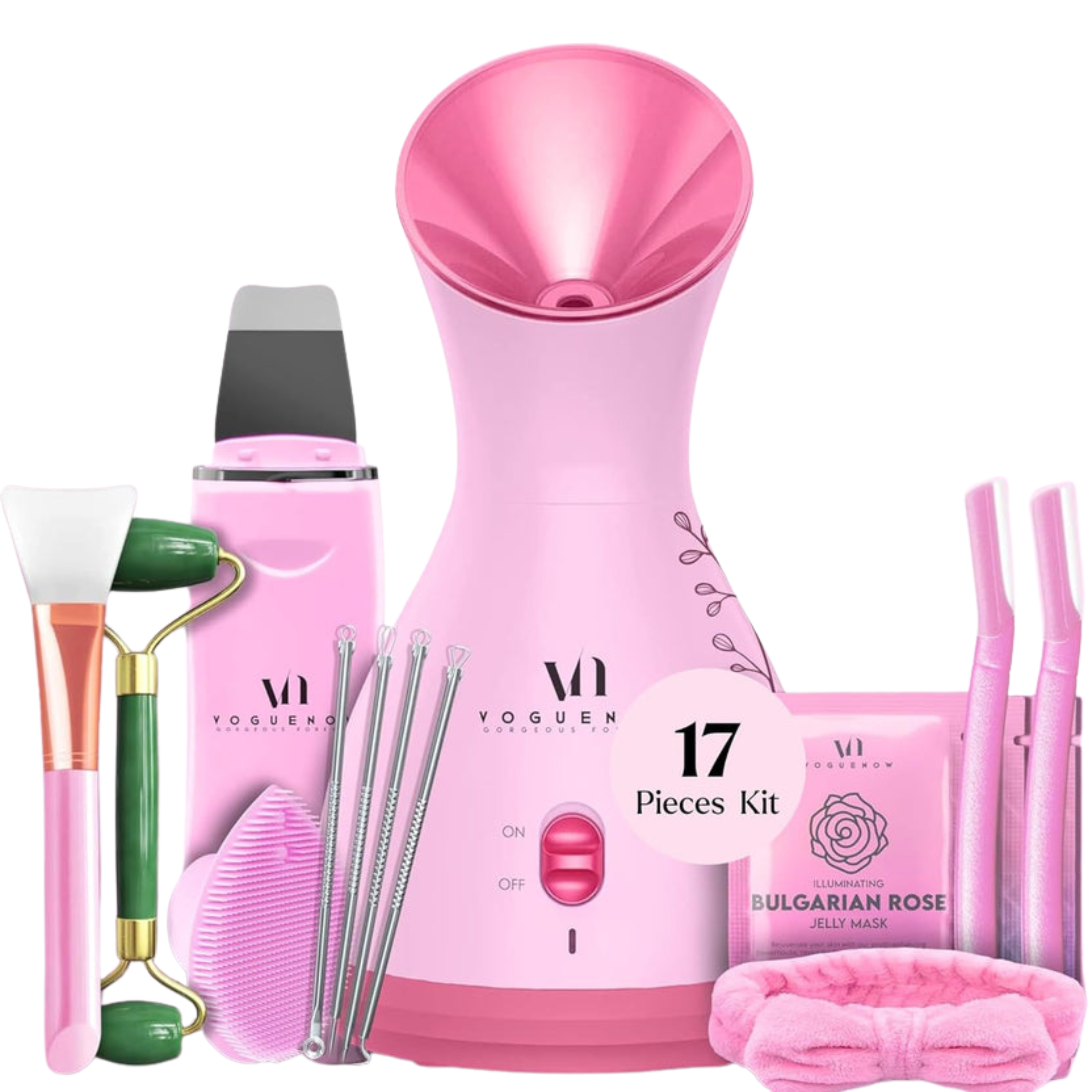 Facial Steamer Spa Kit with 17 Complimentary Skin Care Tools | Face Steamer for Deep Cleaning, Towel Warmer, & Humidifier Mode | Self-Care & Spa Gifts for Women