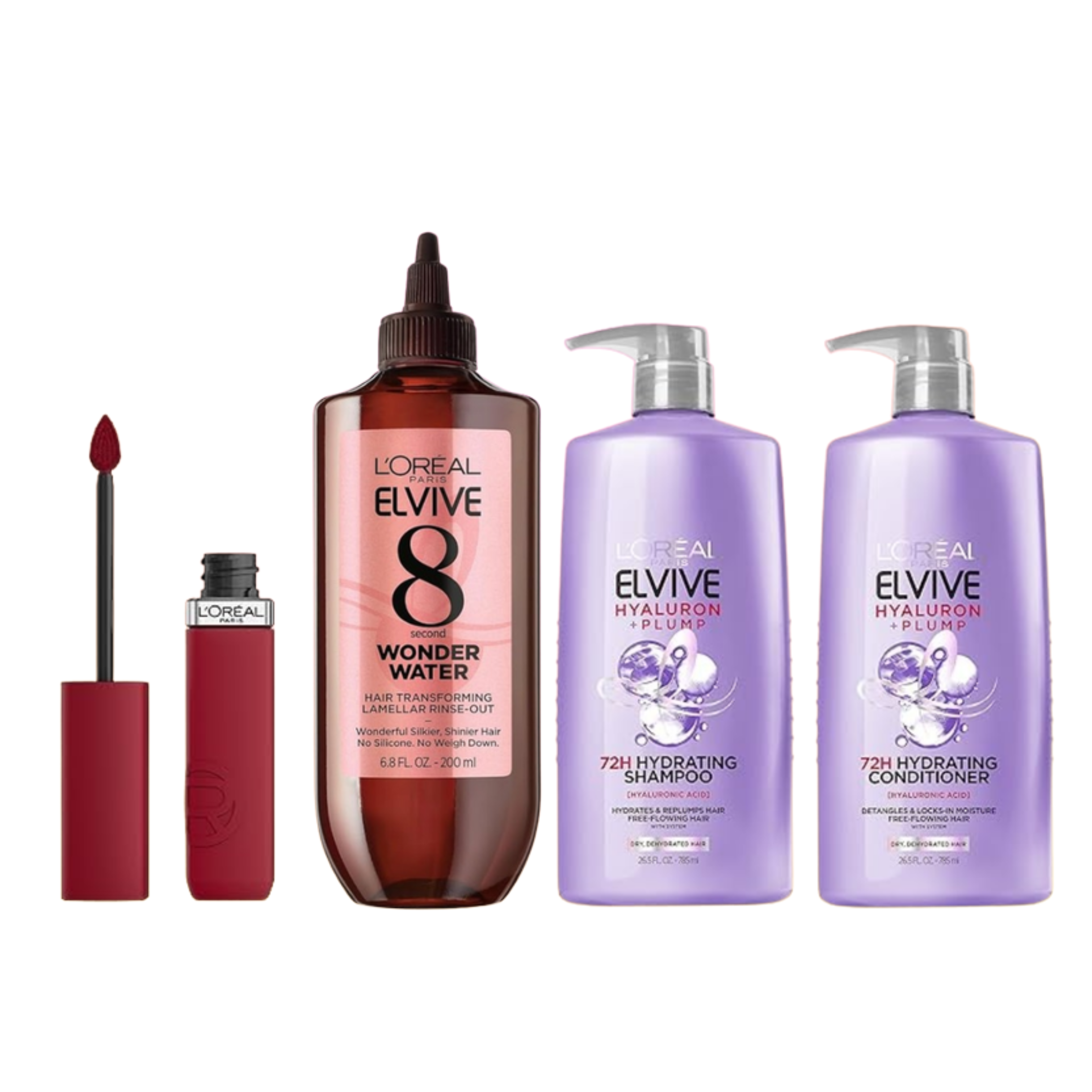 L’Oréal Paris Ultimate Beauty & Hair Care Bundle – Long-Lasting Color, Hydration, and Hair Transformation A perfect combination of high-performance makeup and advanced hair care solutions for bold looks and silky-smooth hair.