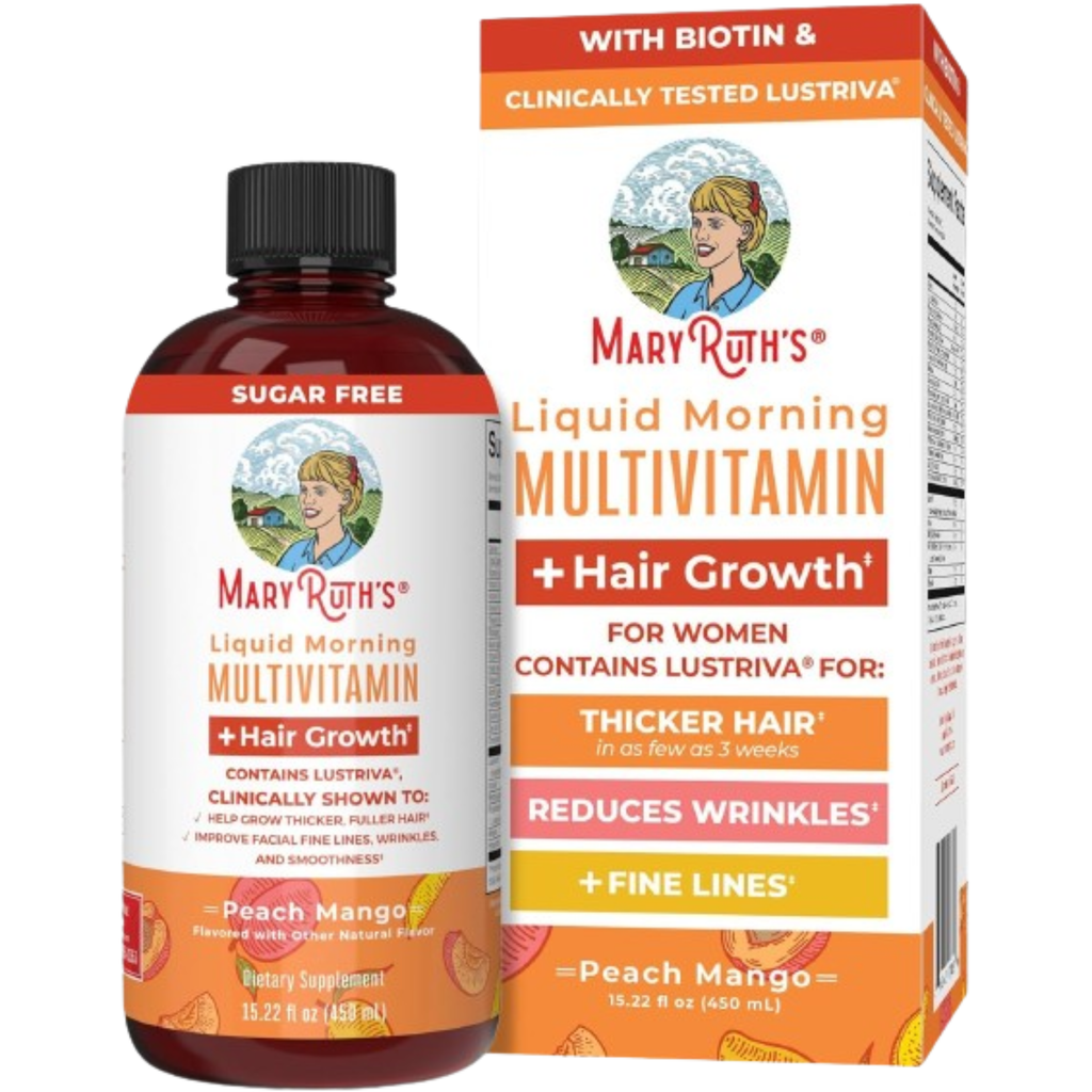 MaryRuth's Liquid Multivitamin with Lustriva® | Biotin 10000mcg for Hair Growth, Thicker Hair, Wrinkle & Skin Care | Vegan & Clinically Tested Multivitamin for Women | 15.22 Fl Oz