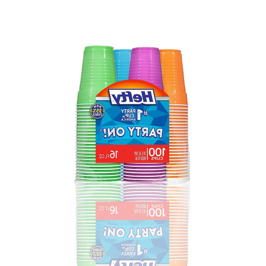 Hefty Party On Disposable Plastic Cups - 16 oz | Assorted Colors & Durable Design - Ballimart